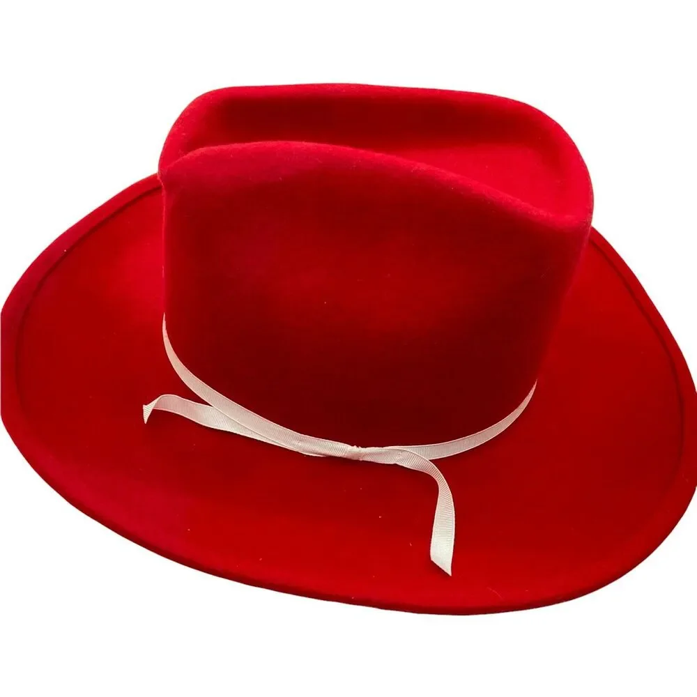 Cowgirl Hat Vintage Rockmount Ranchwear Womens Red Fitted Wide Brim Size 6 7/8 - Picture 3 of 16